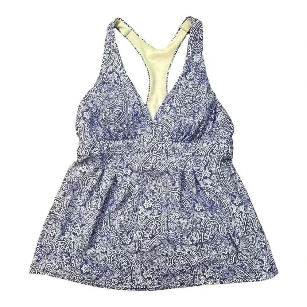 Lands’ End Blue and White Halter Tankini Top with Built in Padding size 6